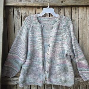 Handmade Knit Cardigan Adult Pastel Variegated Button Front Cozy Cottage Core
